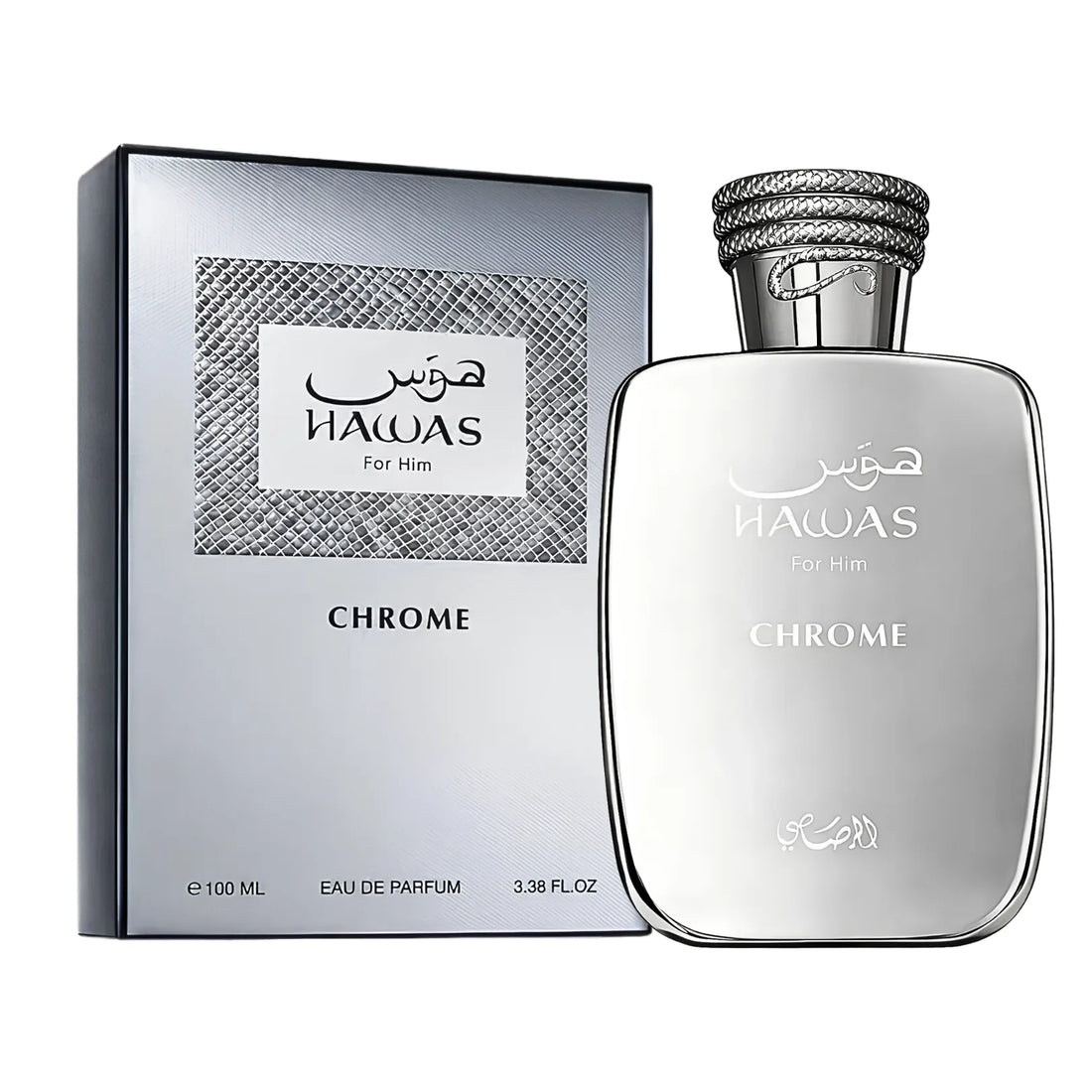 Rasasi Hawas Chrome Eau de Parfum 100ml bottle with box