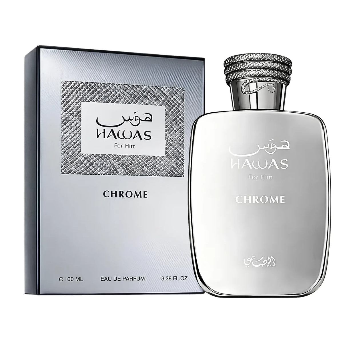 Rasasi Hawas Chrome Eau de Parfum 100ml bottle with box
