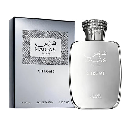 Rasasi Hawas Chrome Eau de Parfum 100ml bottle with box