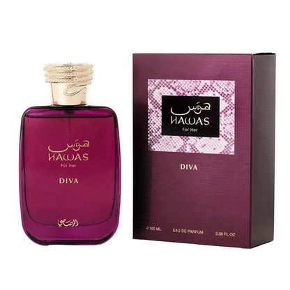Rasasi Hawas Diva Eau de Parfum 100ml bottle with box