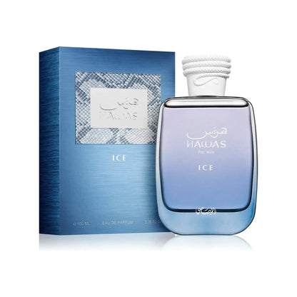 Rasasi Hawas Ice Eau de Parfum 100ml bottle with box